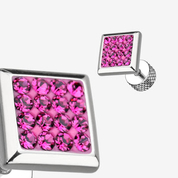 A Pair of Square Multi-Gem Sparkle Fake Plug Earring-Fuchsia